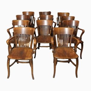 Antique Identical Office Chairs in Oak, 1920s, Set of 11