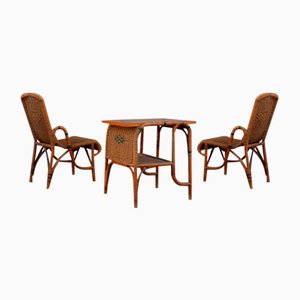 Mid-Century Bamboo Armchairs and Table, 1950s, Set of 3