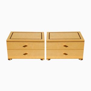 Italian Bedside Tables in Maple and Brass by Tommaso Barbi, 1970s, Set of 2