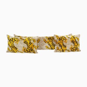 Yellow Silk and Velvet Tiger Ikat Bedding Cushion Covers, 2010s, Set of 3