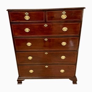 Antique George III Figured Mahogany Inlaid Chest of Drawers, 1800s