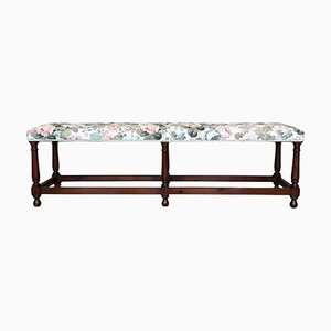 Large Louis XV Style French Provincial Carved Walnut Bench with Upholstered Seat, 1920