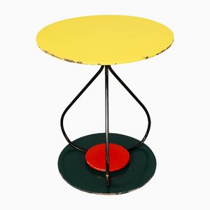 French Round Side Table in Metal and Lacquered Wood, 1950s