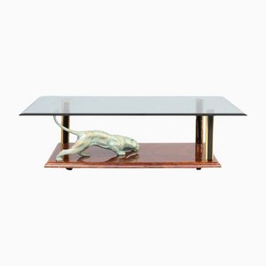Sculptural Brass and Glass Coffee Table with Panther by Nicola Voci, 1970s