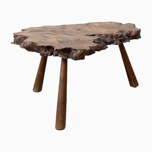 Brutalist Coffee Table in Burr Elm with Magnifying Glass, 1950s