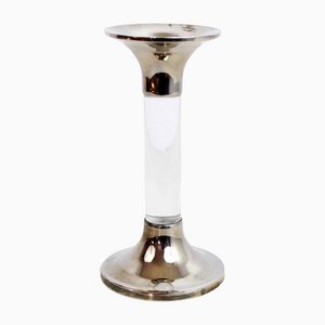 Vintage Acrylic Glass and Silver Metal Candlestick, 1970s