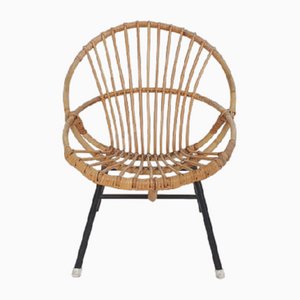 Rattan & Metal Lounge Chair from Rohe Noordwolde, the Netherlands, 1950s