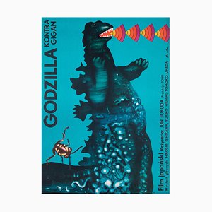 Godzilla vs Gigan Original Polish Film Movie Poster by Romuald Socha, 1977
