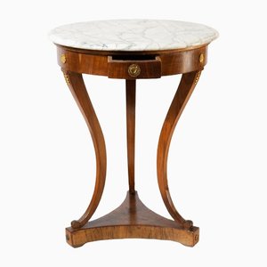Antique Empire Table in Walnut with Carrara White Marble Top, 1800s