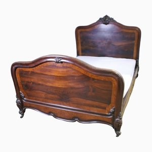 Antique Second Empire French Rosewood & Amboyna King Double Bed, C 1860