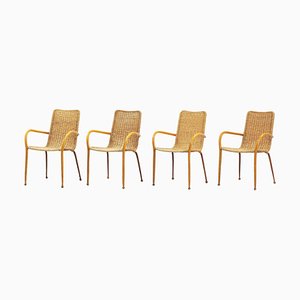 Fauteuils Mid-Century en Osier et Bouleau, Italie, 1950s, Set de 4