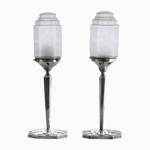 Art Deco French Silver Plated Table Lamps by Genet Et Michon, 1930s, Set of 2