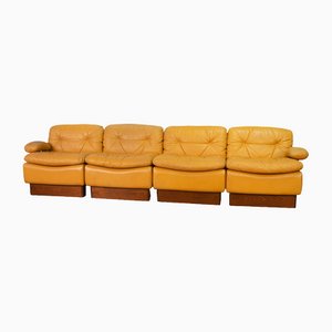 Juego de sofá modular de cuero amarillo de Dreipunkt, años 70. Juego de 4