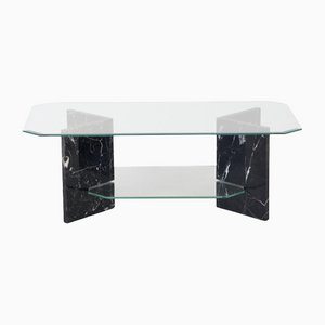 Italian Geometric Marble and Glass Coffee Table