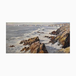 Paesaggio marino sulla costa atlantica, inizio XX secolo, olio su tela, con cornice