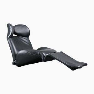 Wink Armchair in Black Leather by Toshiyuki Kita for Cassina, 1980s