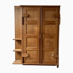 Mid-Century French Oak Cupboard with Shelving Display from Guillerme Et Chambron