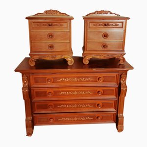 Vintage Chest of Drawers and Bedside Tables, Set of 3