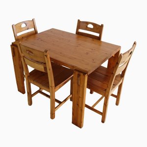 Vintage Esszimmerstühle & Tisch aus Pinienholz, 1980er, 5er Set