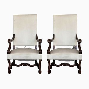 Louis XVI Style Spanish Carved Walnut Armchairs, 1900s, Set of 2