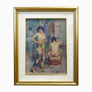 Carlo Cherubini, Disfraz de prueba con desnudo femenino, años 50, óleo sobre lienzo