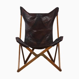 Tripolina Folding Chair in Wood and Leather by Vittoriano Viganò, Italy, 1930s