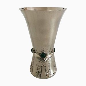 Sterling Silver No. 116 Vase Ornamented with Green Agates from Georg Jensen, 1930s