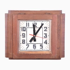 Vintage Square Wooden Wall Clock, 1970s