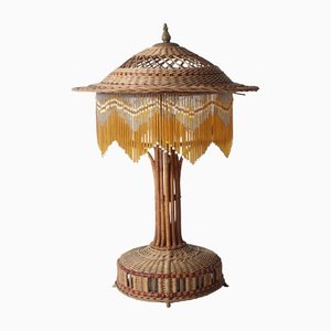 Lámpara de mesa Arts & Crafts modernista de mimbre, años 20