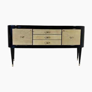 Art Deco Italian Parchment and Black Lacquer Sideboard, 1950s
