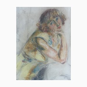 Henri Fehr, Pensive Girl, Pastel and Chalk on Paper, 1960s