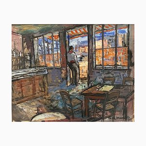 Pierre Manat, Bar Marin, 1932, Gouache & Oil, Framed