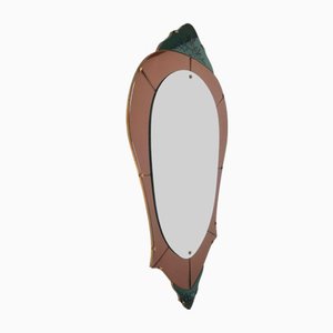 Full Length Mirror with Shelf in Colored and Ground Glass, Italy, 1950s