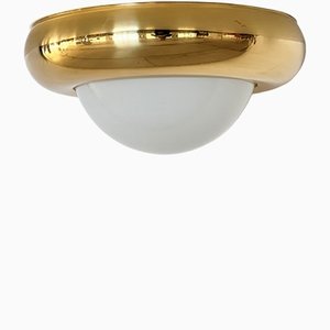 Mid-Century Italian Brass and Opaline Glass Ceiling Lamp from Valenti Luceby Valenti, 1970s