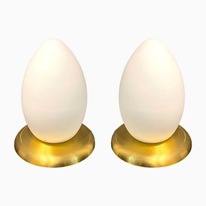 Lámparas de mesa en forma de huevo de cristal de Murano, años 80. Juego de 2