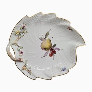 Fuente en forma de hoja de porcelana de Meissen, siglo XIX