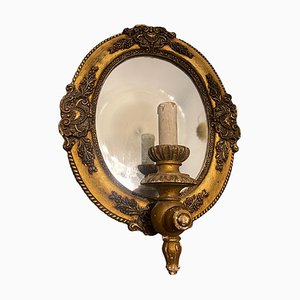 Aplique italiano de madera dorada con espejo, años 50