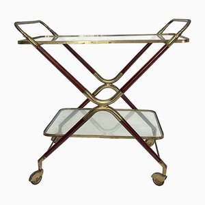 Mid-Century Brass & Wood Bar Cart by Cesare Lacca, Italy, 1950s