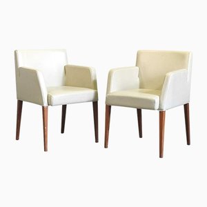 German Cream Leather & Wood D20 Armchairs from Hülsta, Stadtlohn, 1970s, Set of 2