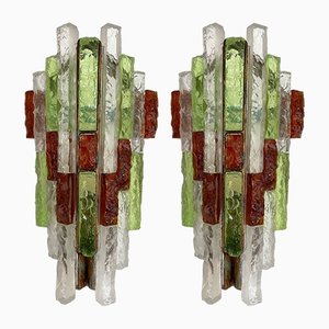 Italian Hammered Glass and Gilt Wrought Iron Sconces from Longobard, 1970s, Set of 2,