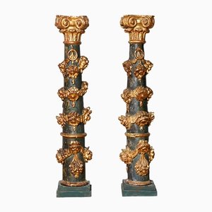 Baroque Colored Columns in Wood, South Germany, 1750, Set of 2