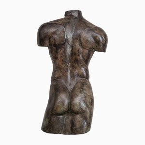 Grande Sculpture de Forme Masculine en Laiton Patiné