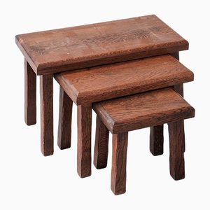Mid-Century Dark Oak Nesting Tables, Set of 3