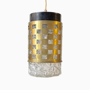 Lámpara colgante Mid-Century de vidrio y latón de Bünte & Remmler, años 60