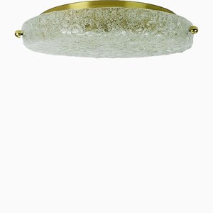 Large Vintage Ice Glass Bubble and Brass Ceiling Lamp from Hillebrand Lighting, 1960s