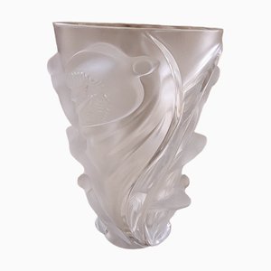 Vaso vintage in cristallo con decorazioni a forma di uccelli di Rene Lalique, anni '90