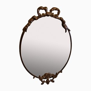 Louis XVI Style Oval Mirror in Bronze and Brass, 1950s