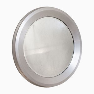 Round Mirror with Satin Aluminum Frame by Sergio Mazza for Artemide, 1960s