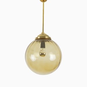 Honey-Colored Glass Pendant with Copper Parts, 1950s