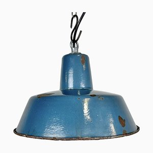 Small Industrial Pendant Lamp in Blue Enamel, 1960s